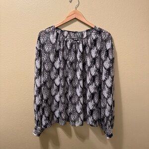 Women’s 2X Worthington Gray Black White Sheer Balloon Sleeve Blouse